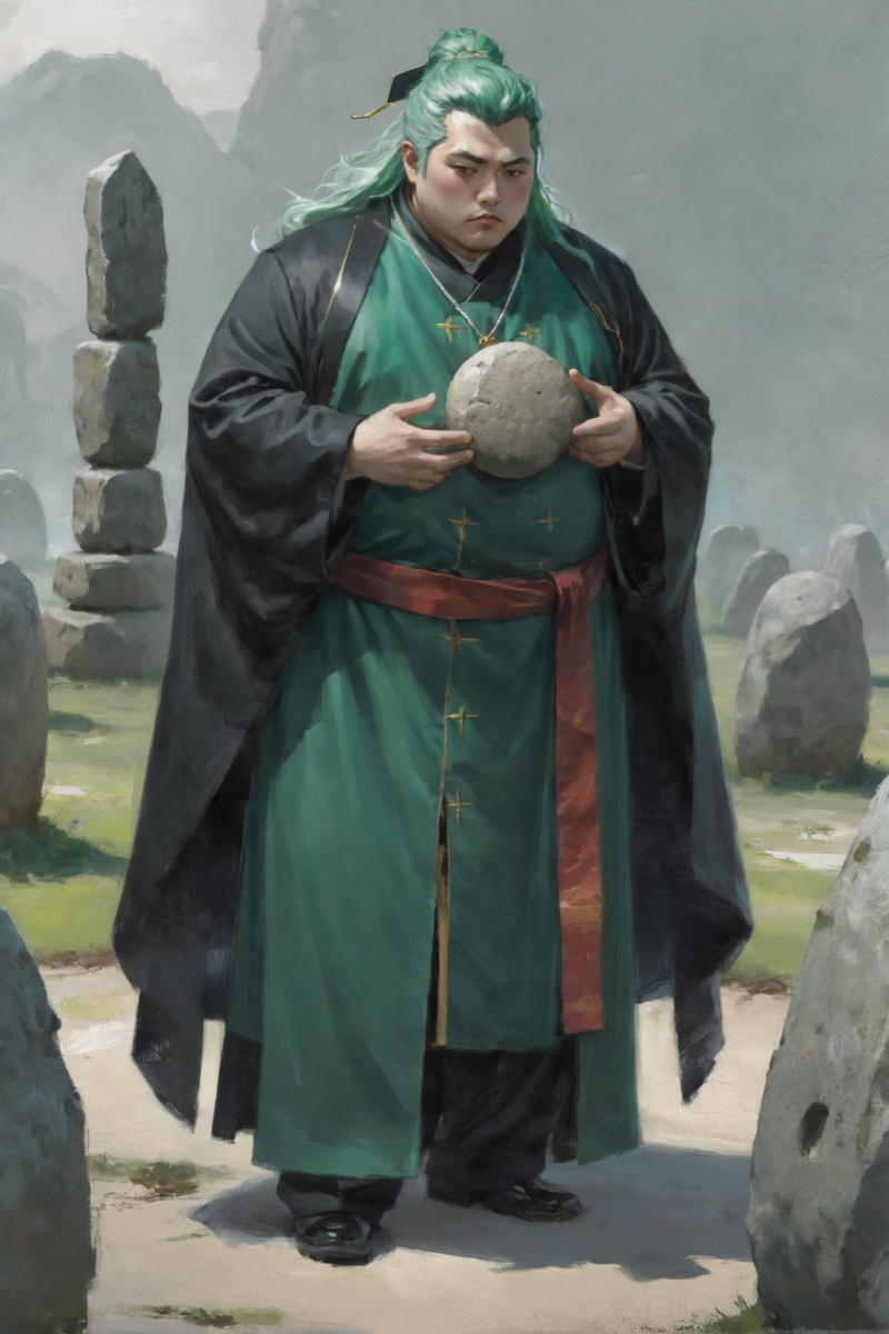 00796-284457366-digital art, Guardian Stone Circles, (full body_1.2), 1boy, man, grizzled, solo, [_formal costume design,_0.2] priest, korean, d.webp